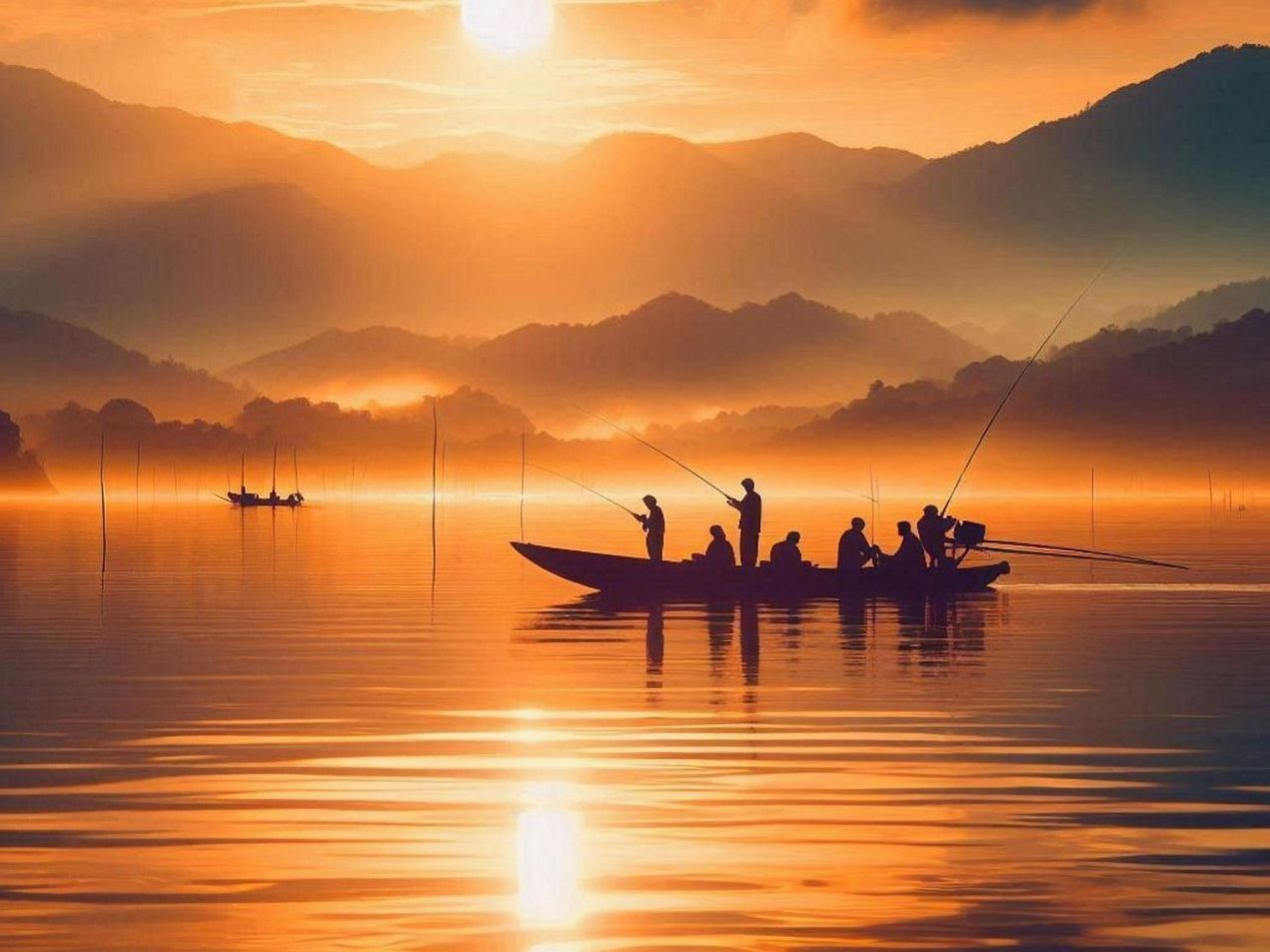 A dawn mist rising off calm water